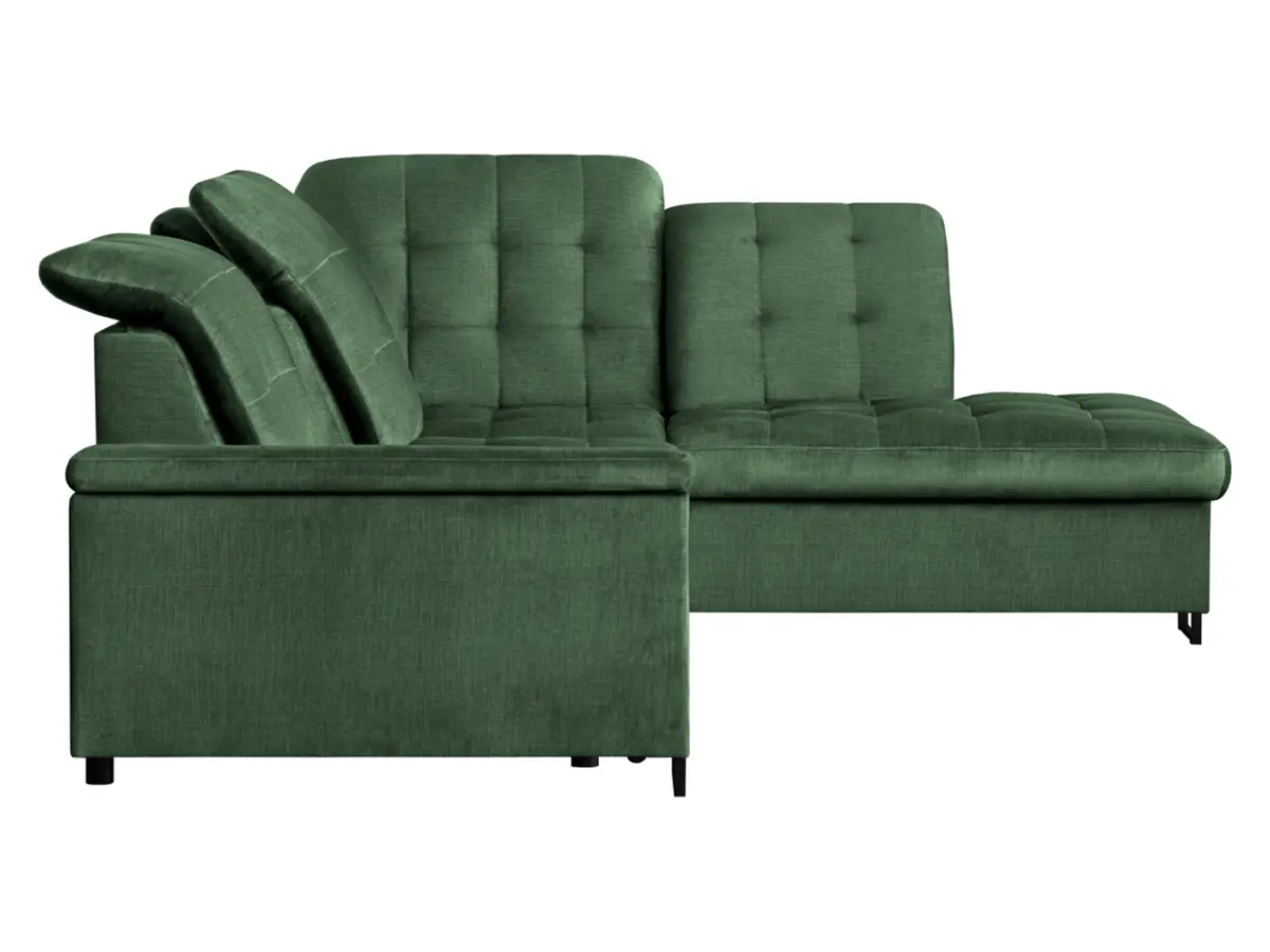 Sofá de esquina derecho Aragon convertible con reposacabezas y asiento ajustable verde