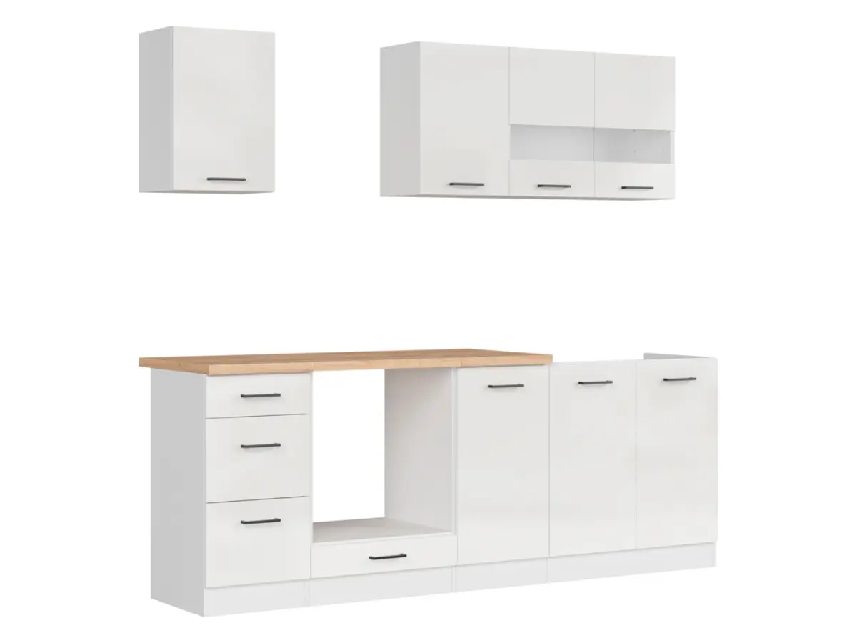 Кухонный гарнитур Junona Line 220 см меловой глянец со столешницей