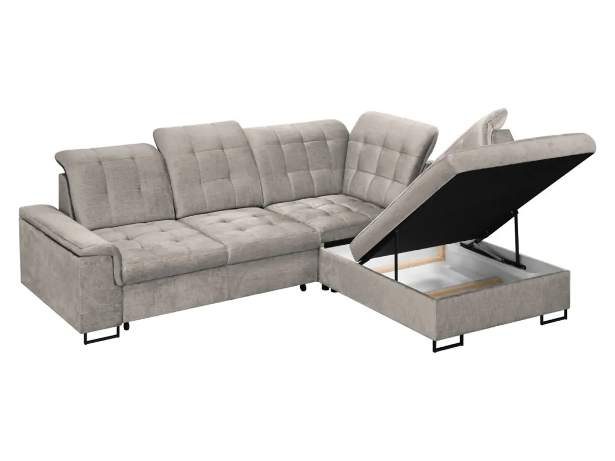 Sofá rinconera derecha Aragon convertible con reposacabezas y asiento regulables beige