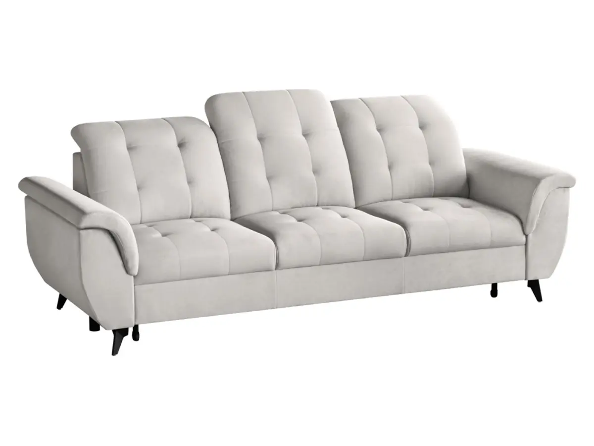 Sofá de tres plazas Doria convertible de terciopelo crema