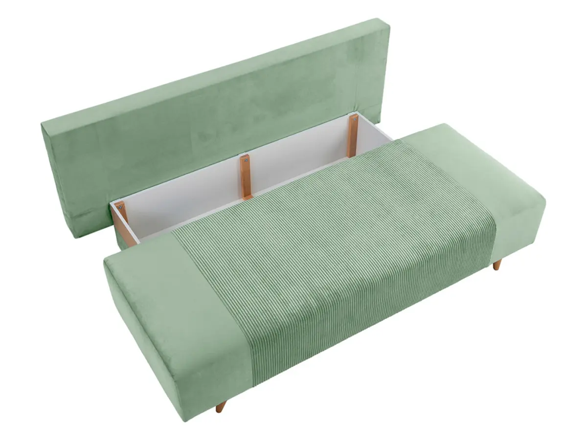 Sofá de tres plazas Leon convertible con arcón verde