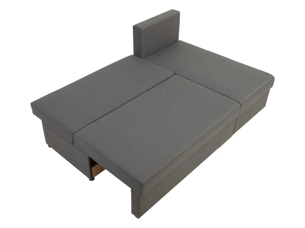 Sofá de esquina universal Laro convertible con arcón gris oscuro