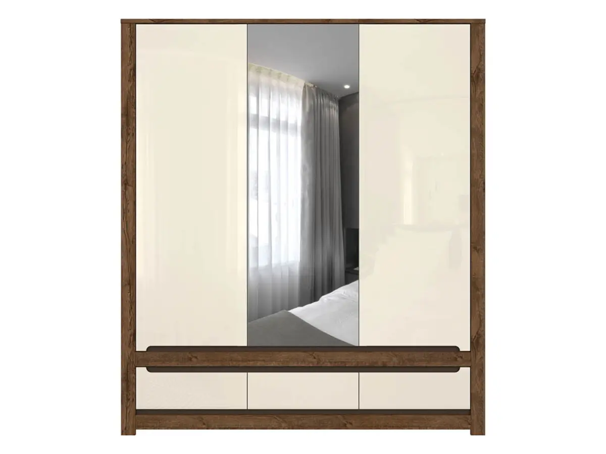 Armario de tres puertas Ruso 178 cm con espejo y cajones roble april/brillo perlado