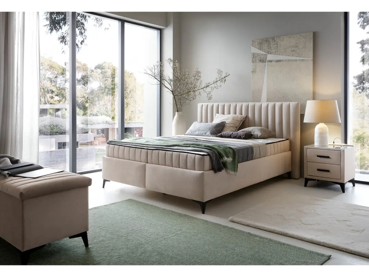 Continental bed Joy 160x200 with storage light beige