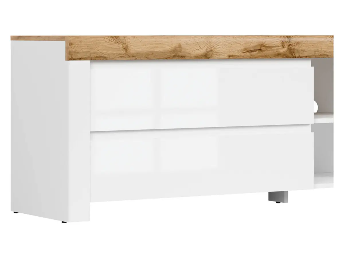 Mueble RTV Holten 156 cm con 2 cajones blanco brillo