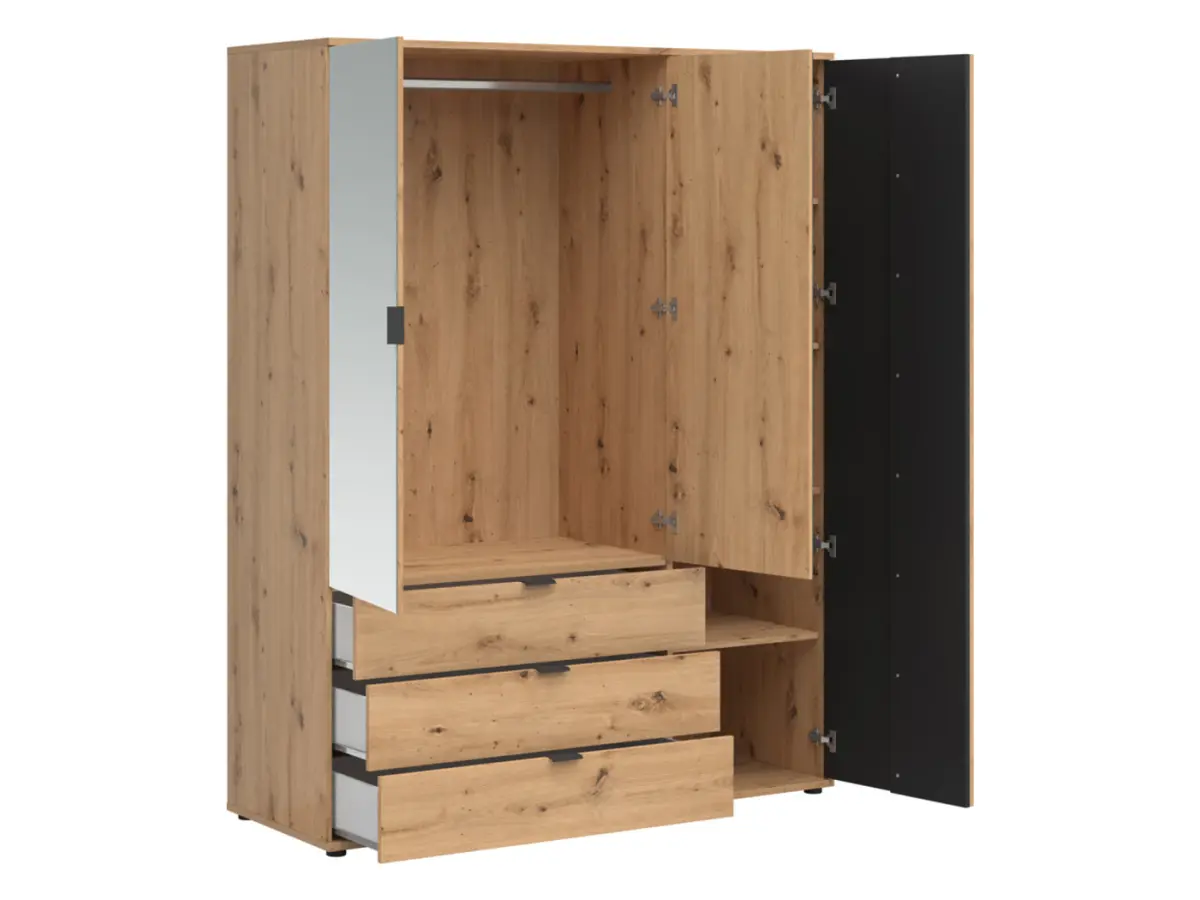 Armario de tres puertas Vabres 150 cm con 3 puertas y 3 cajones roble artisan listones