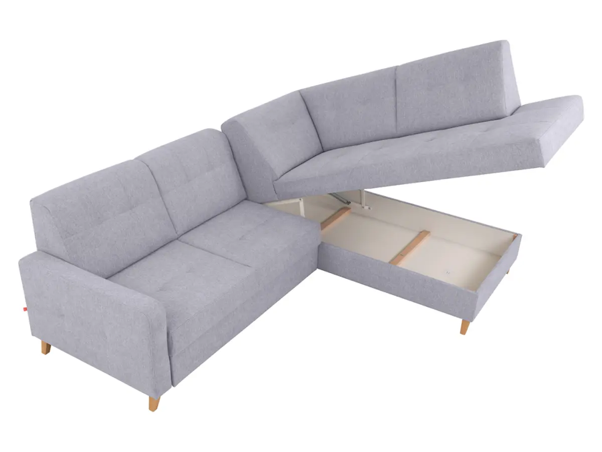 Sofá rinconera derecho Lars con función cama y arcón gris