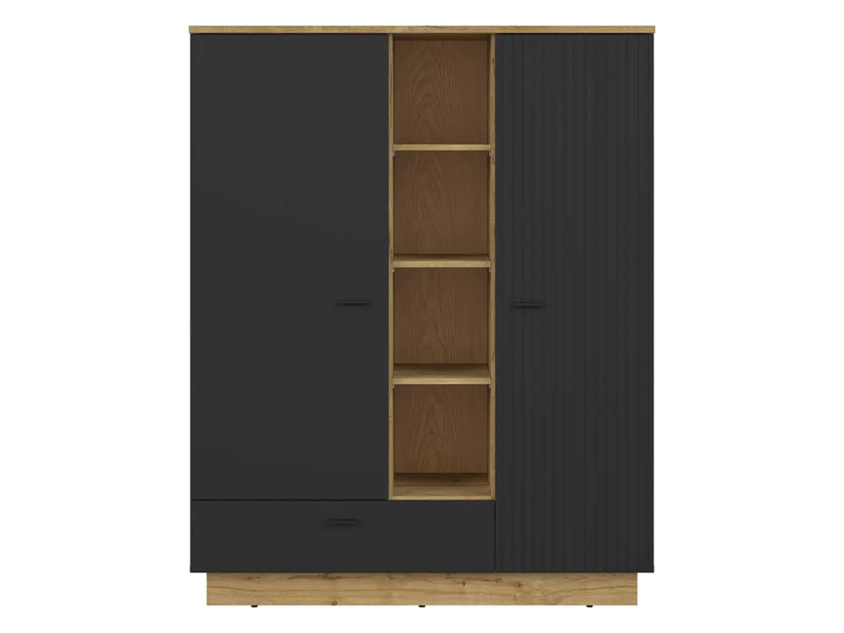 Estantería Zenda 117 cm con 2 puertas, cajón y 4 estantes roble waterford/negro