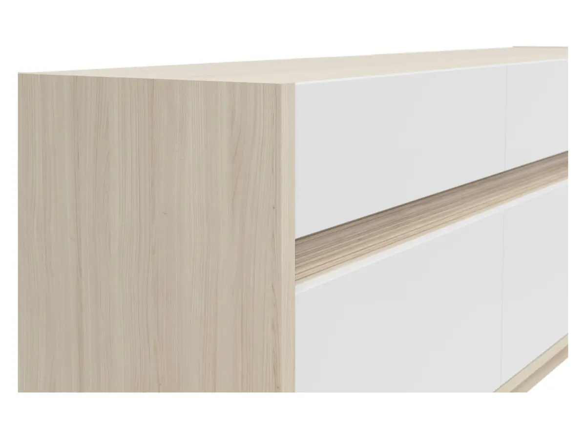 Mueble RTV Kim con 3 cajones y puertas roble riva claro/blanco