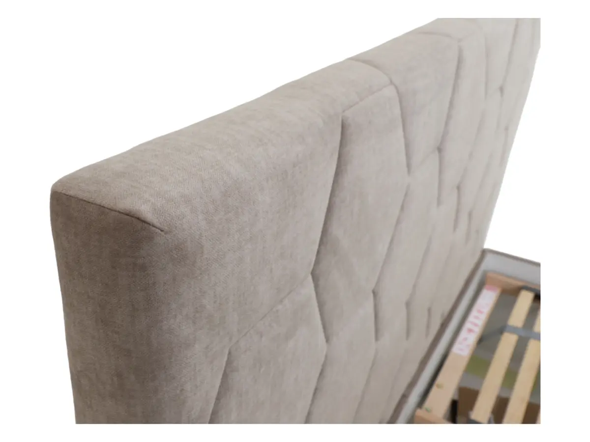 Cama tapizada Bora 160x200 con contenedores y somieres taupe