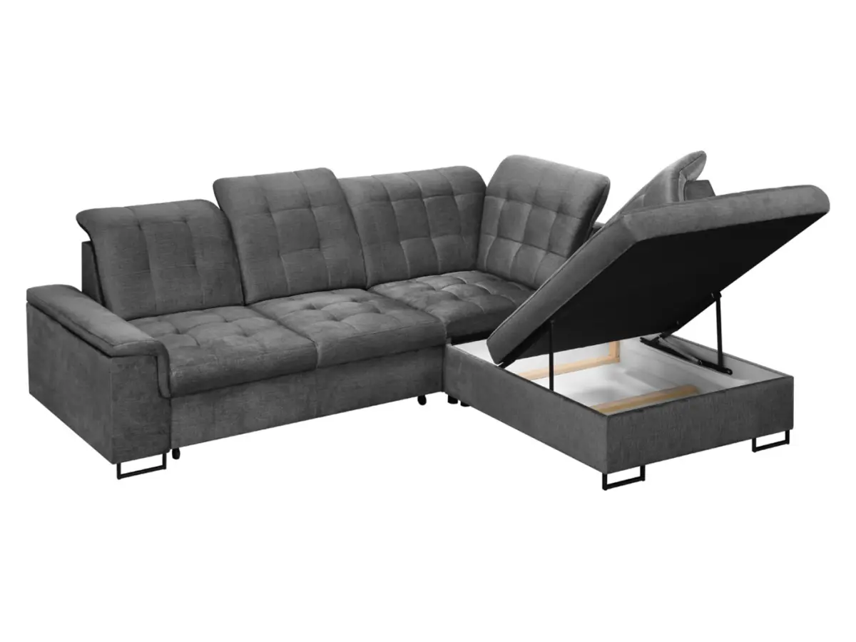 Sofá rinconera derecho Aragon convertible con reposacabezas y asiento regulables gris