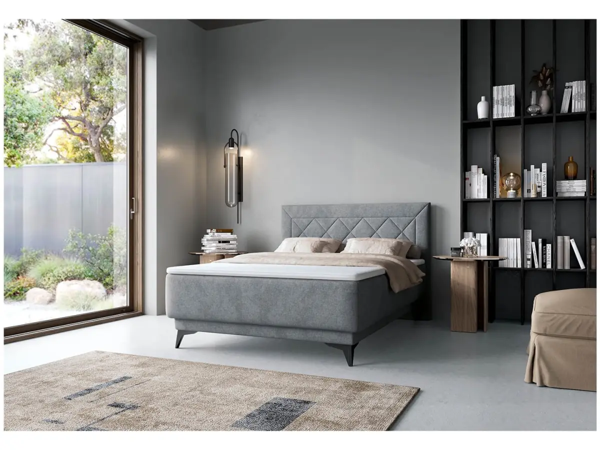 Cama continental Zalea 140x200 con almacenaje gris