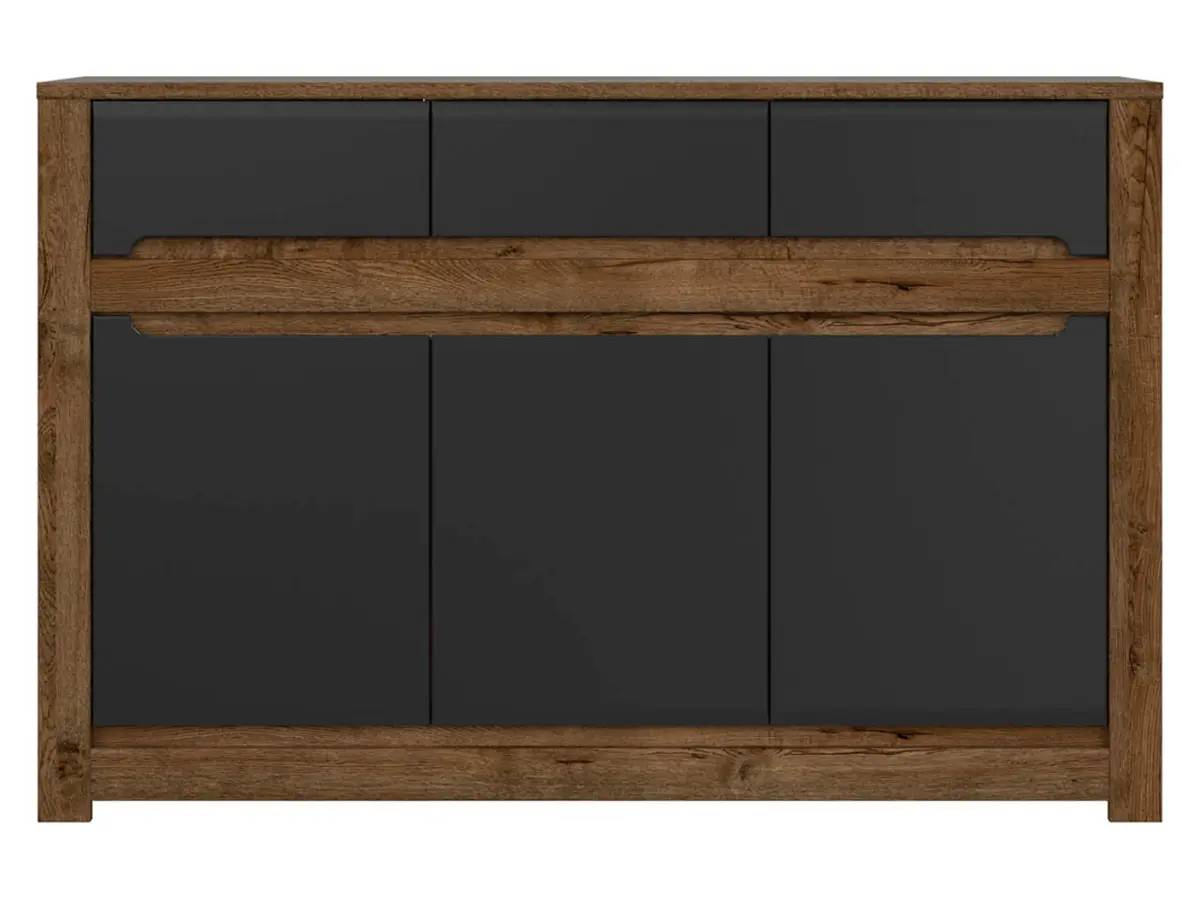 Cómoda Ruso 149 cm con 3 puertas y 3 cajones roble april/negro mate
