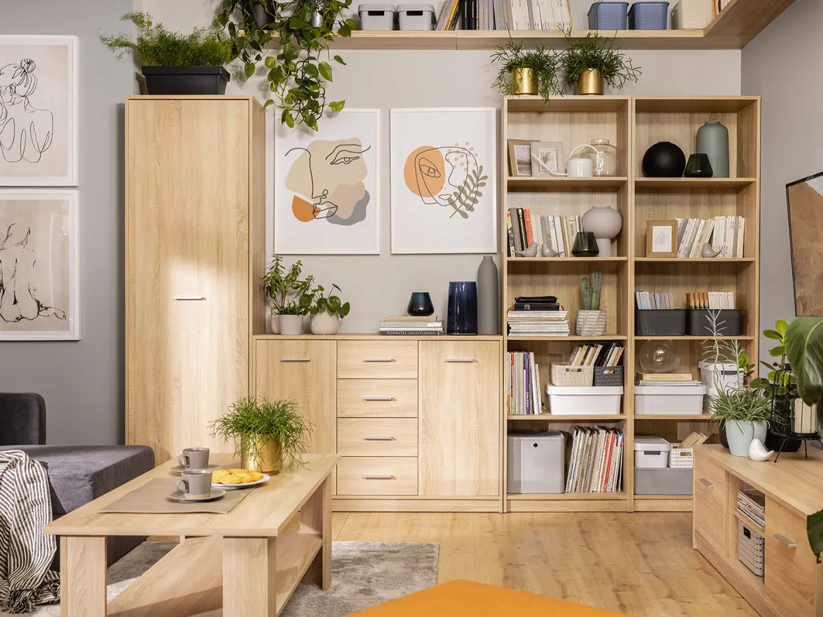 Estantería Nepo Plus 77 cm con 10 estantes roble sonoma