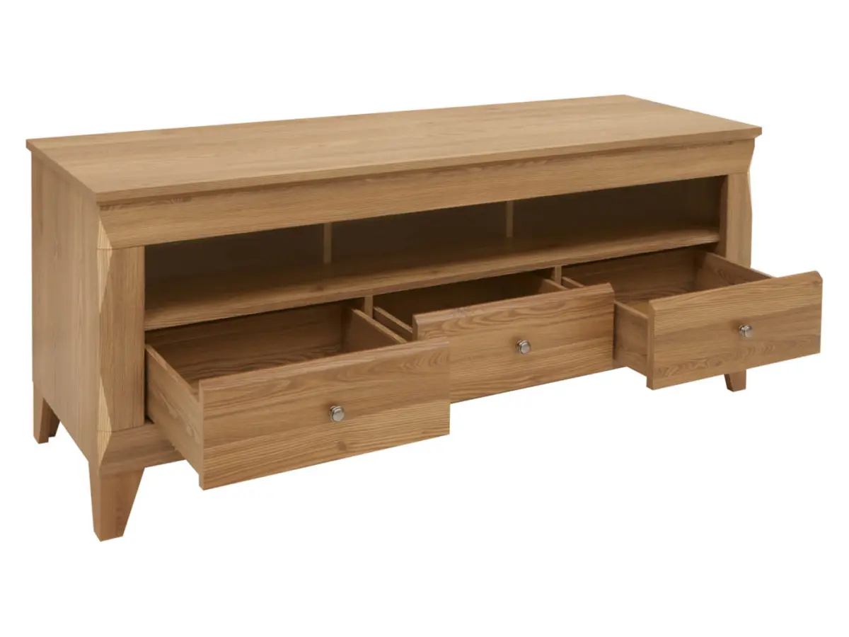 Mueble RTV Bergen 156 cm con 3 cajones y estante alerce sibiu dorado