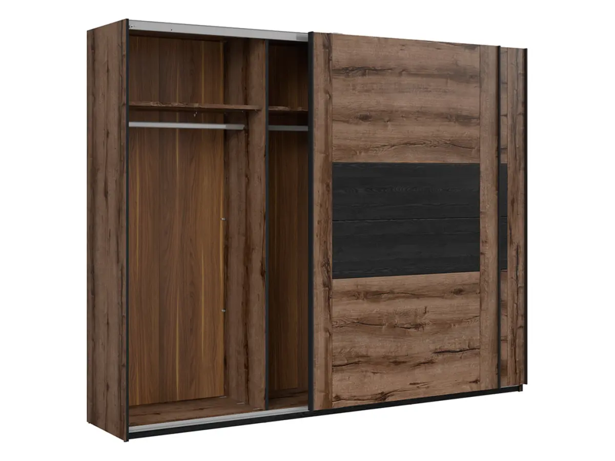 Armario de puertas correderas Kassel 270 guardarropa roble monastery/negro