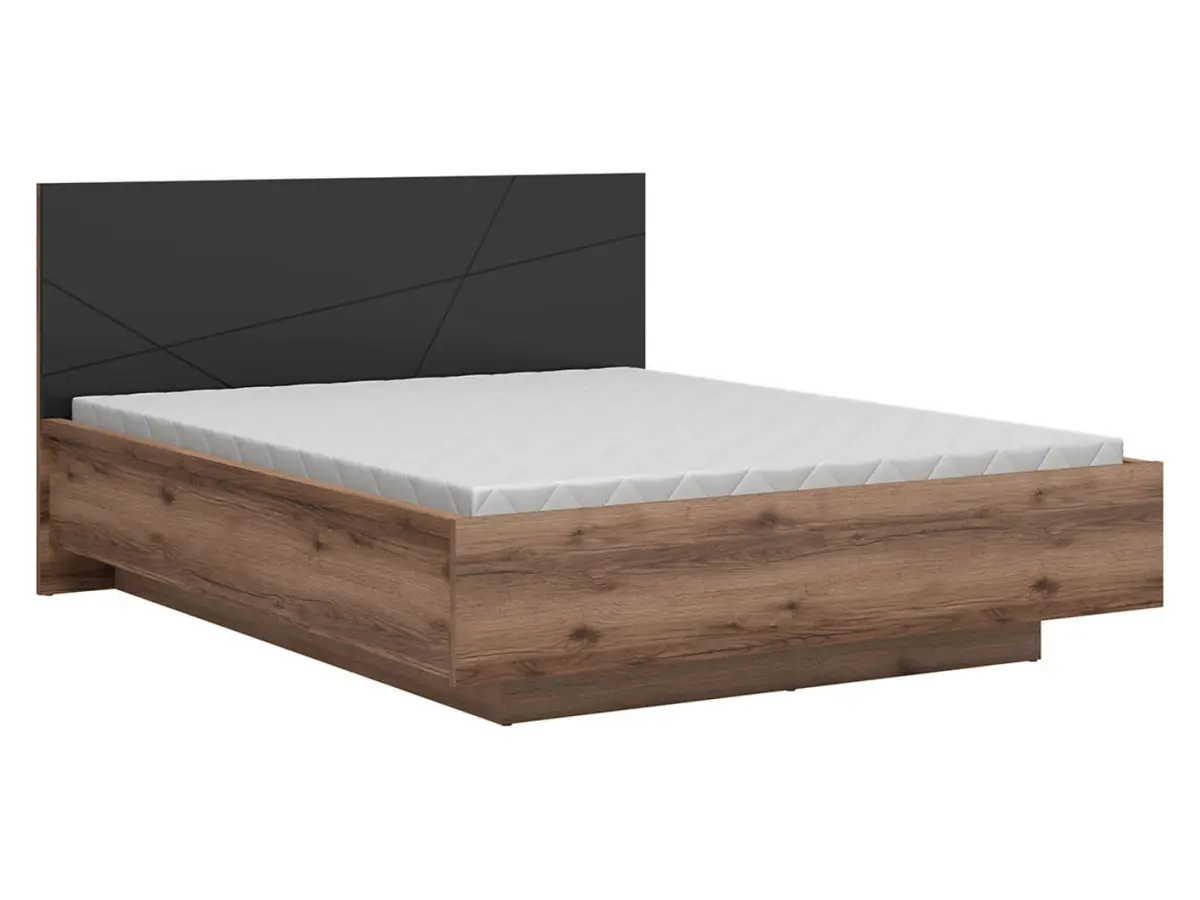 Cama Forn 160x200 con somier y contenedor roble delano oscuro/negro