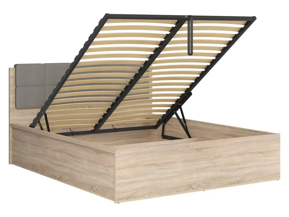 Cama Tetrix 160x200 con somier y contenedor roble sonoma