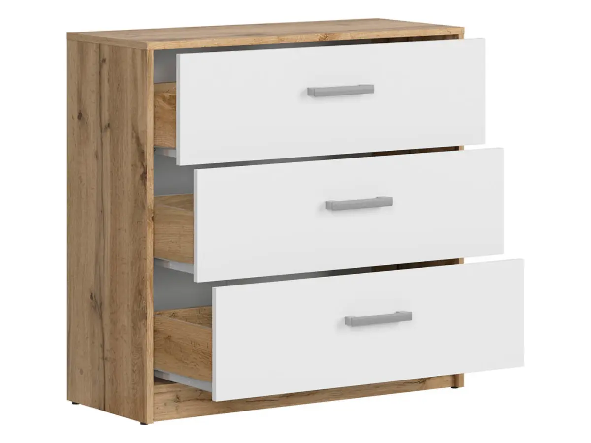 Cómoda Matos 80 cm con 3 cajones roble wotan/blanco