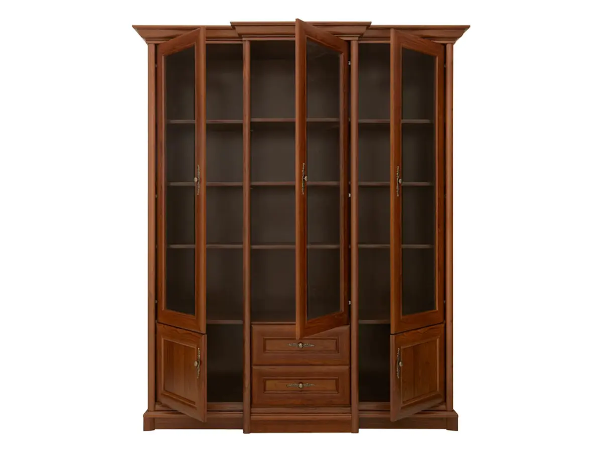 Vitrina Kent 168 cm con 5 puertas y 2 cajones castaño