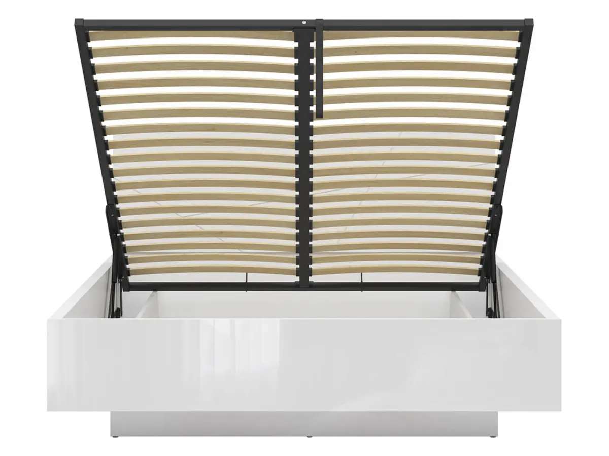 Conjunto cama Forn blanco brillo con somier y colchón Mimas 160x200