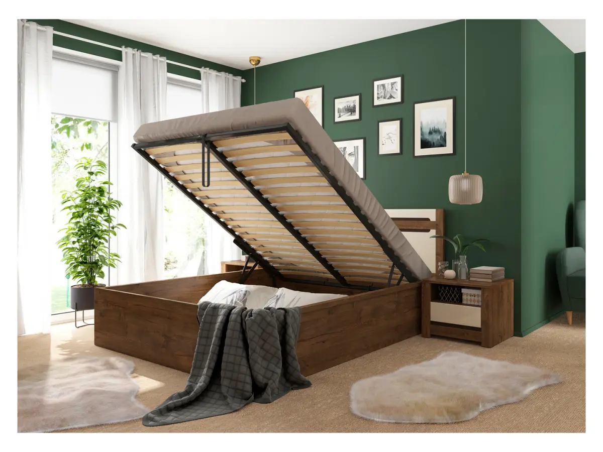 Cama Ruso 160x200 con contenedor y somier roble april