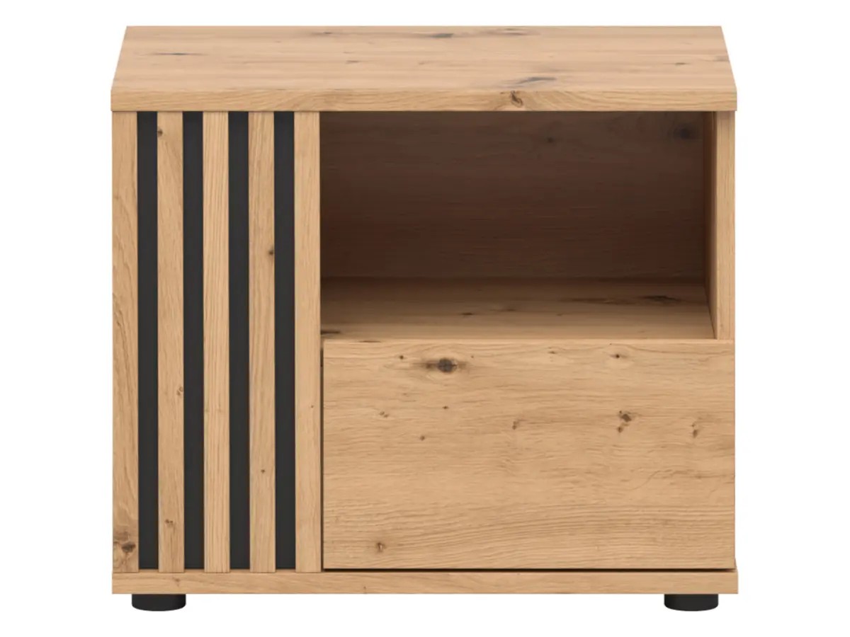 Mesita de noche Vabres 55 cm izquierda con cajón roble artisan listones