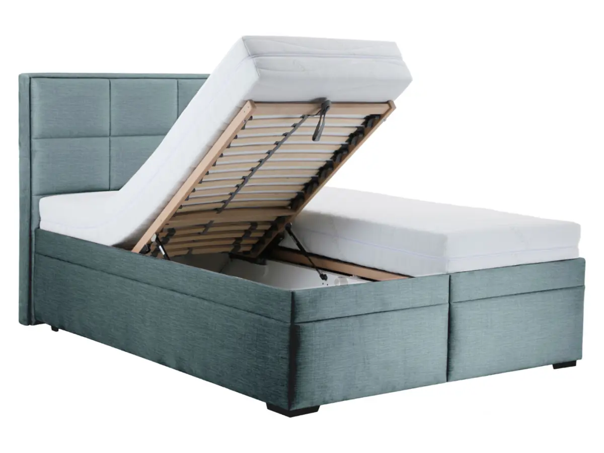 Cama tapizada Ella 160x200 con contenedores y somieres terciopelo verde