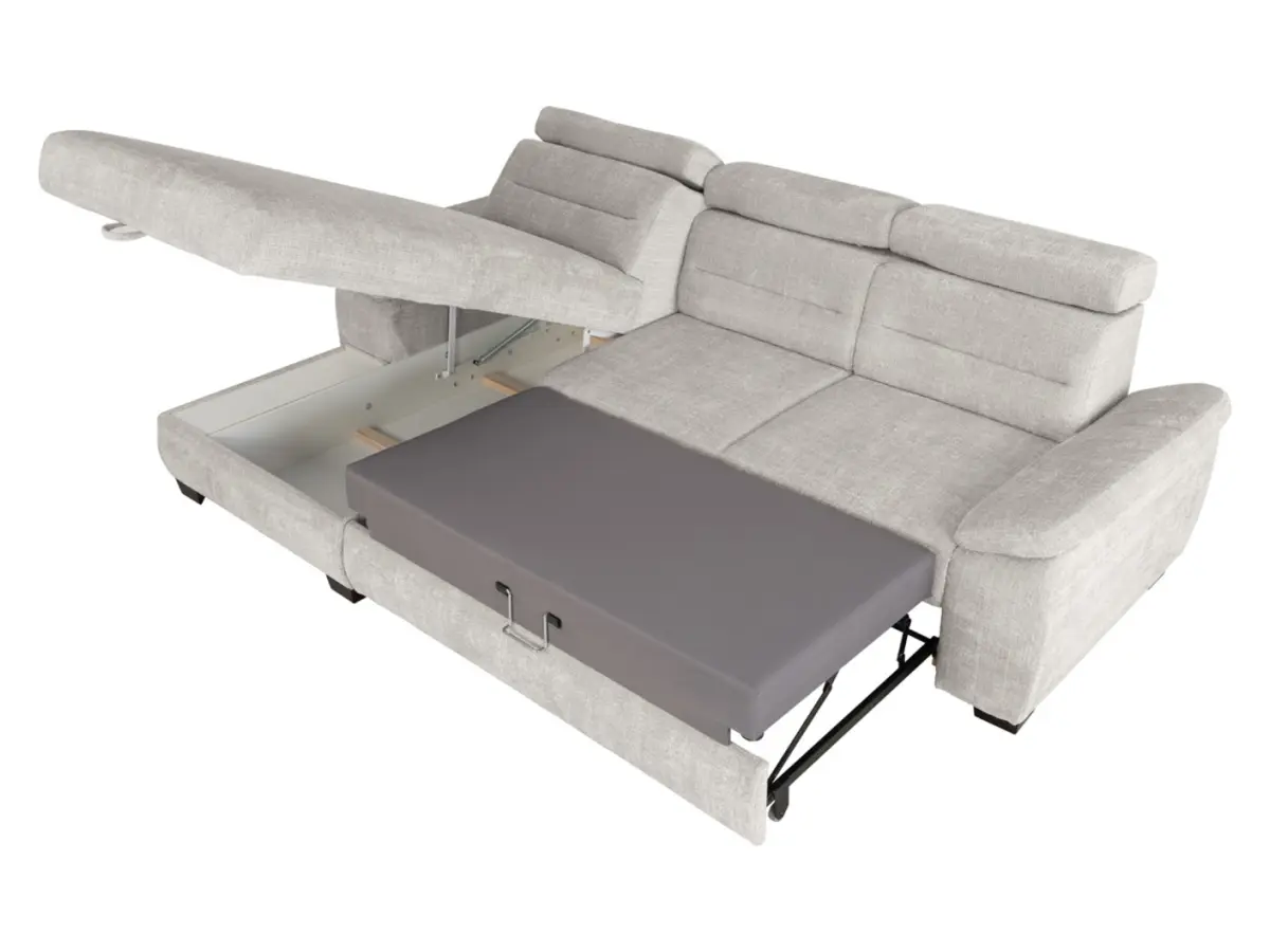 Sofá rinconera izquierda Aguda convertible con arcón beige