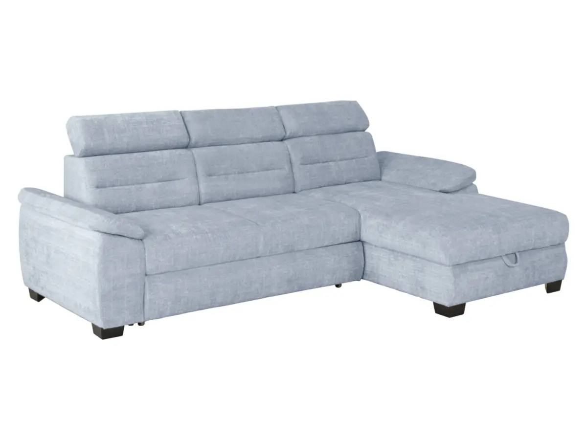 Sofá rinconera derecha Aguda convertible con arcón azul