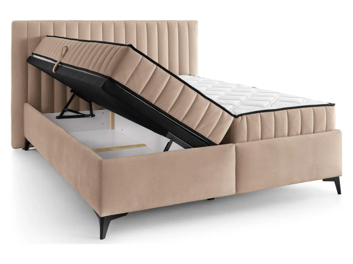 Cama continental Joy 180x200 con contenedores beige oscuro