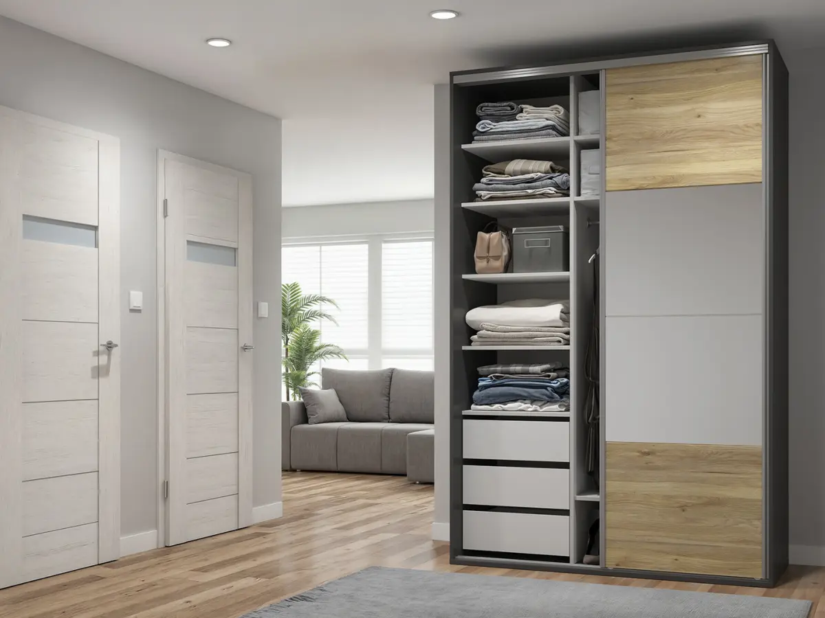 Armario corredero Flex 150 cm con espejo grafito/roble mauvella