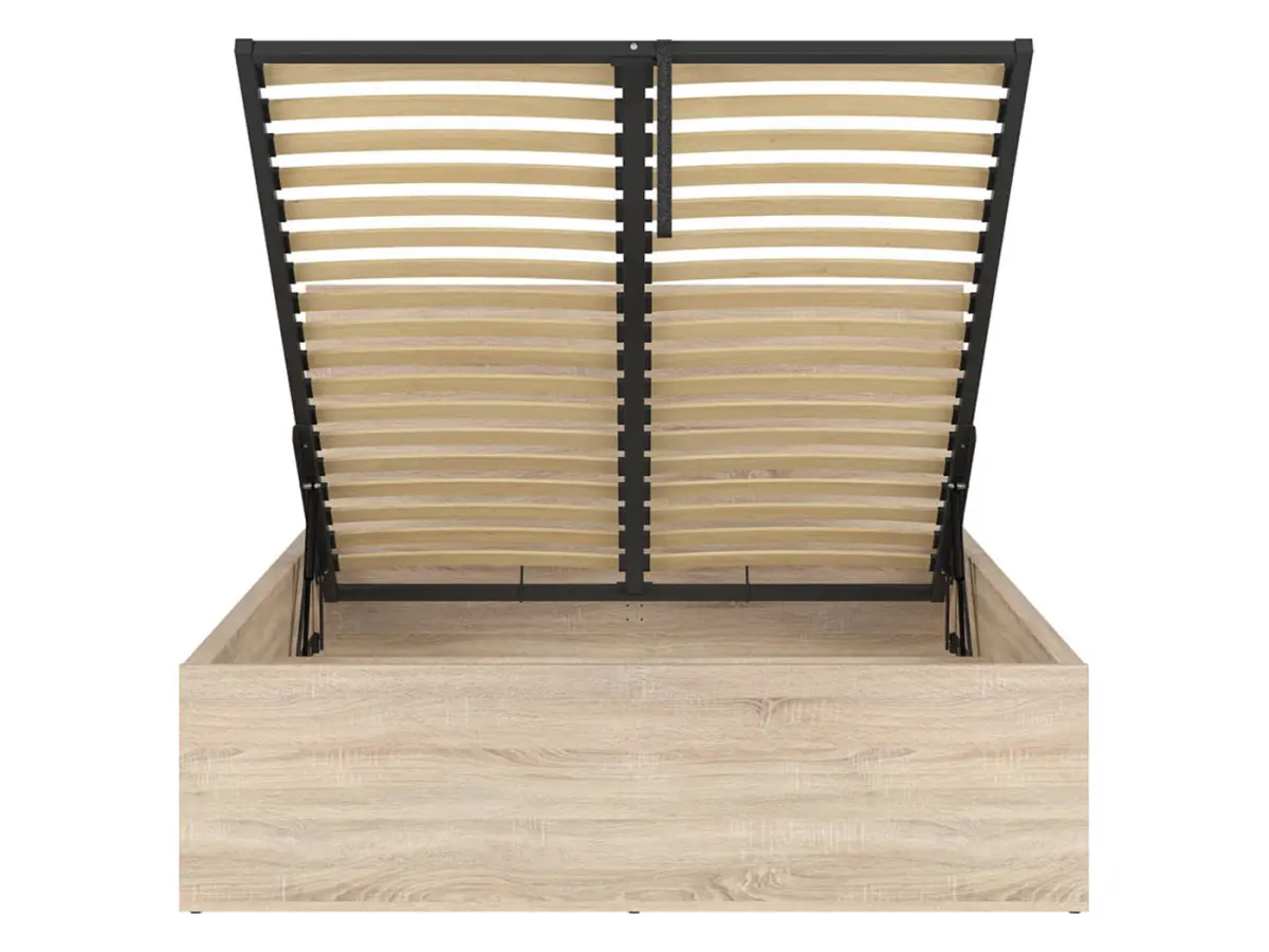 Cama Tetrix 140x200 con somier y contenedor roble sonoma
