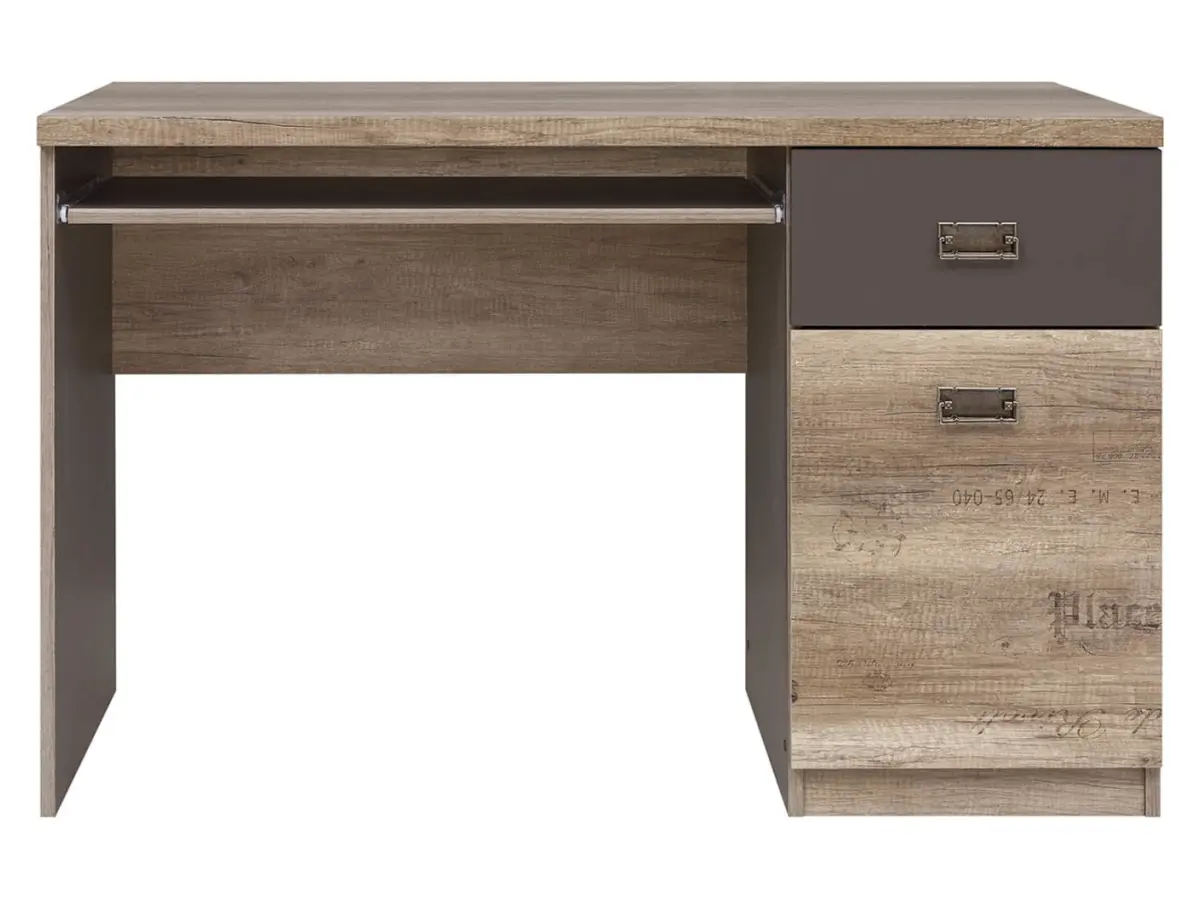 Escritorio Malcolm 120 cm con puerta y cajón roble canyon monument