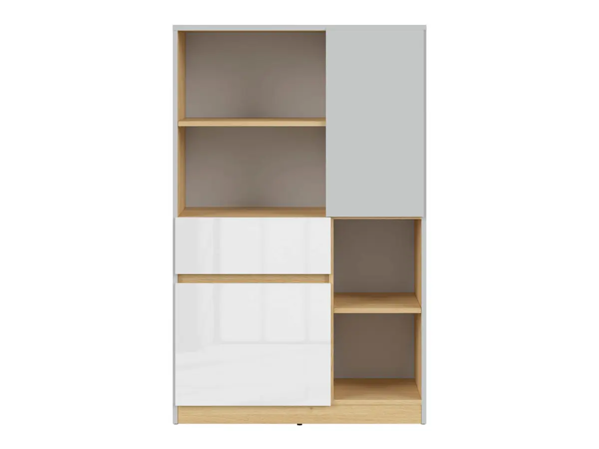 Комод Nandu 80 см с 2 дверцами 4 полками и ящиком светло-серый/дуб польский/белый глянец