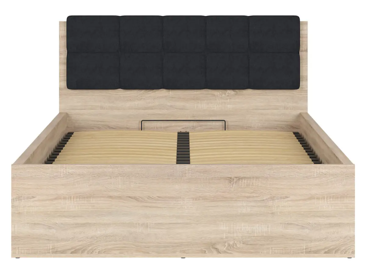 Cama Tetrix 140x200 con somier y contenedor roble sonoma