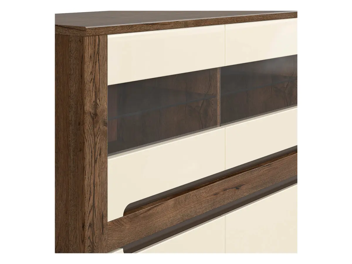 Vitrina Ruso 149 cm con 6 puertas roble april/brillo perlado