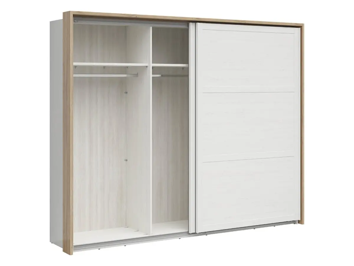 Armario de puertas correderas Loksa 270 cm pino andersen blanco/roble grandson