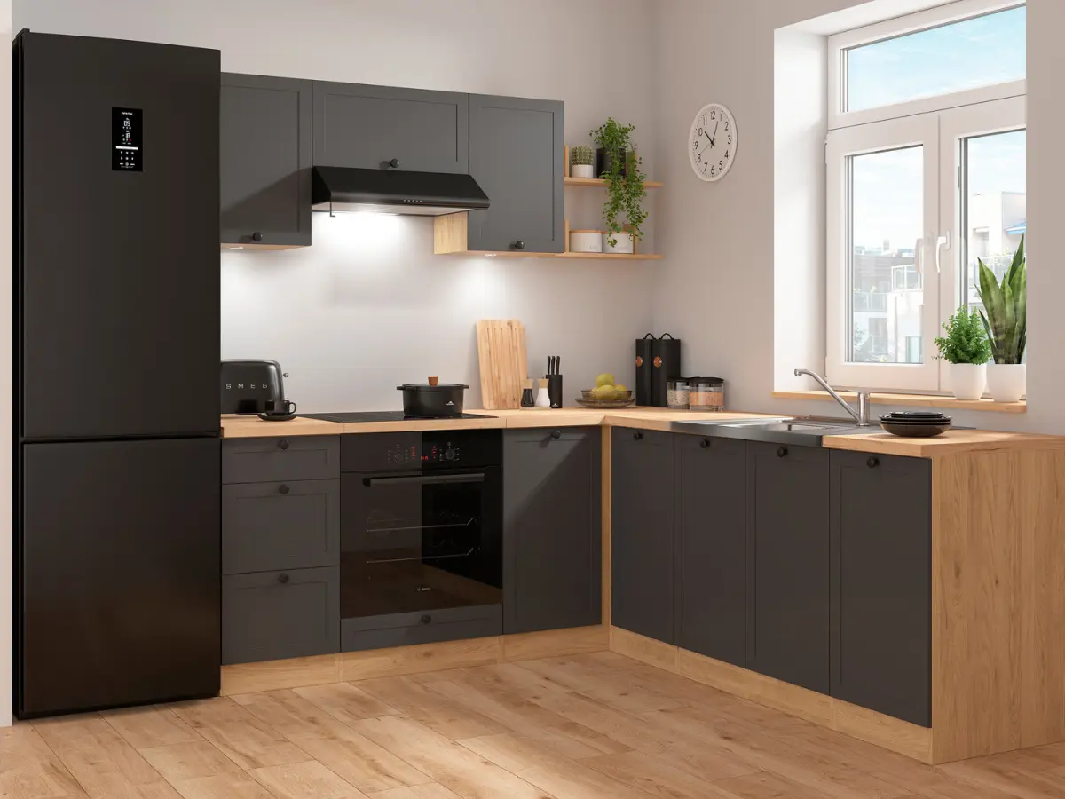 Кухонний кутовий гарнітур Junona Line 200x220 графітовий без стільниці