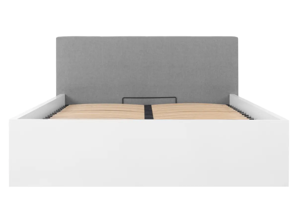 Cama Tetrix 140x200 con somier, contenedor y cabecero tapizado blanco brillo