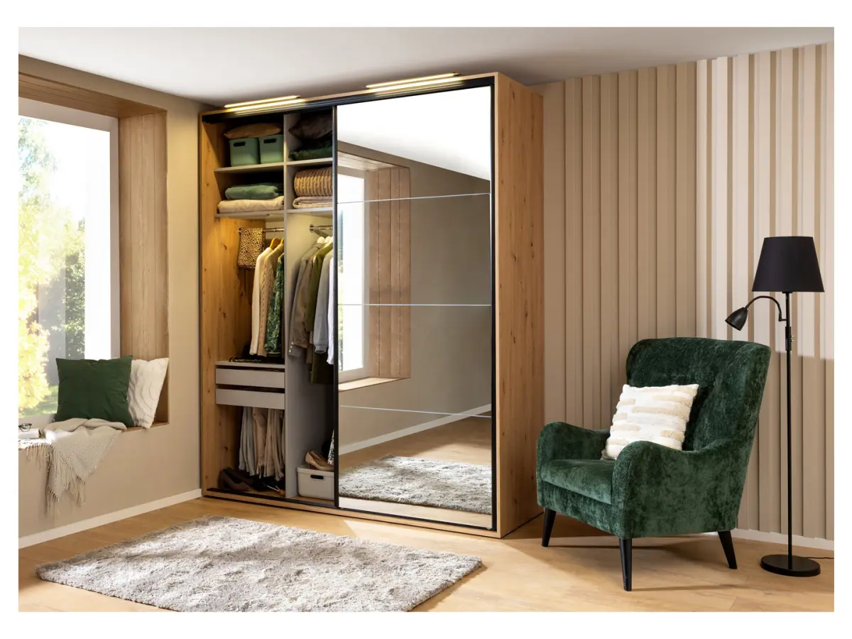 Armario corredero Flex 200 cm con espejo roble artisan