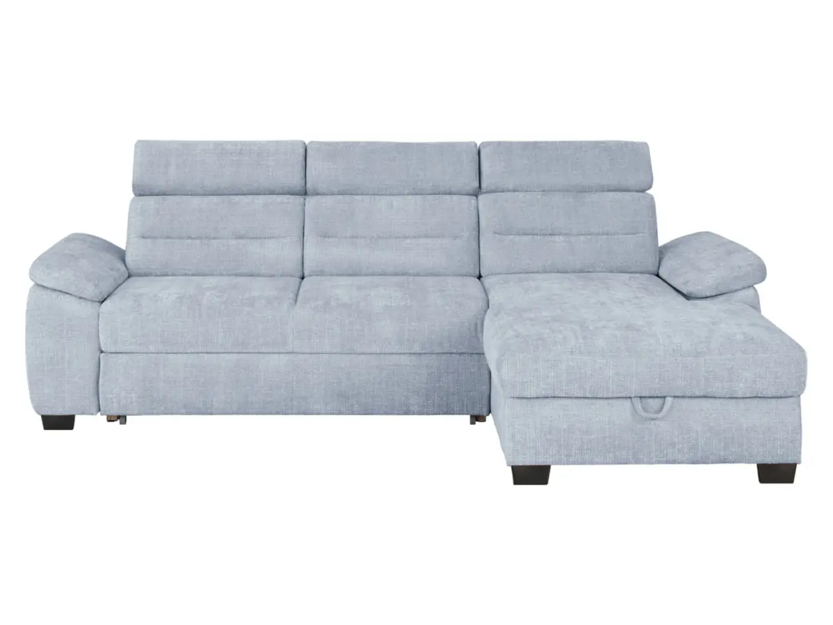 Sofá rinconera derecha Aguda convertible con arcón azul