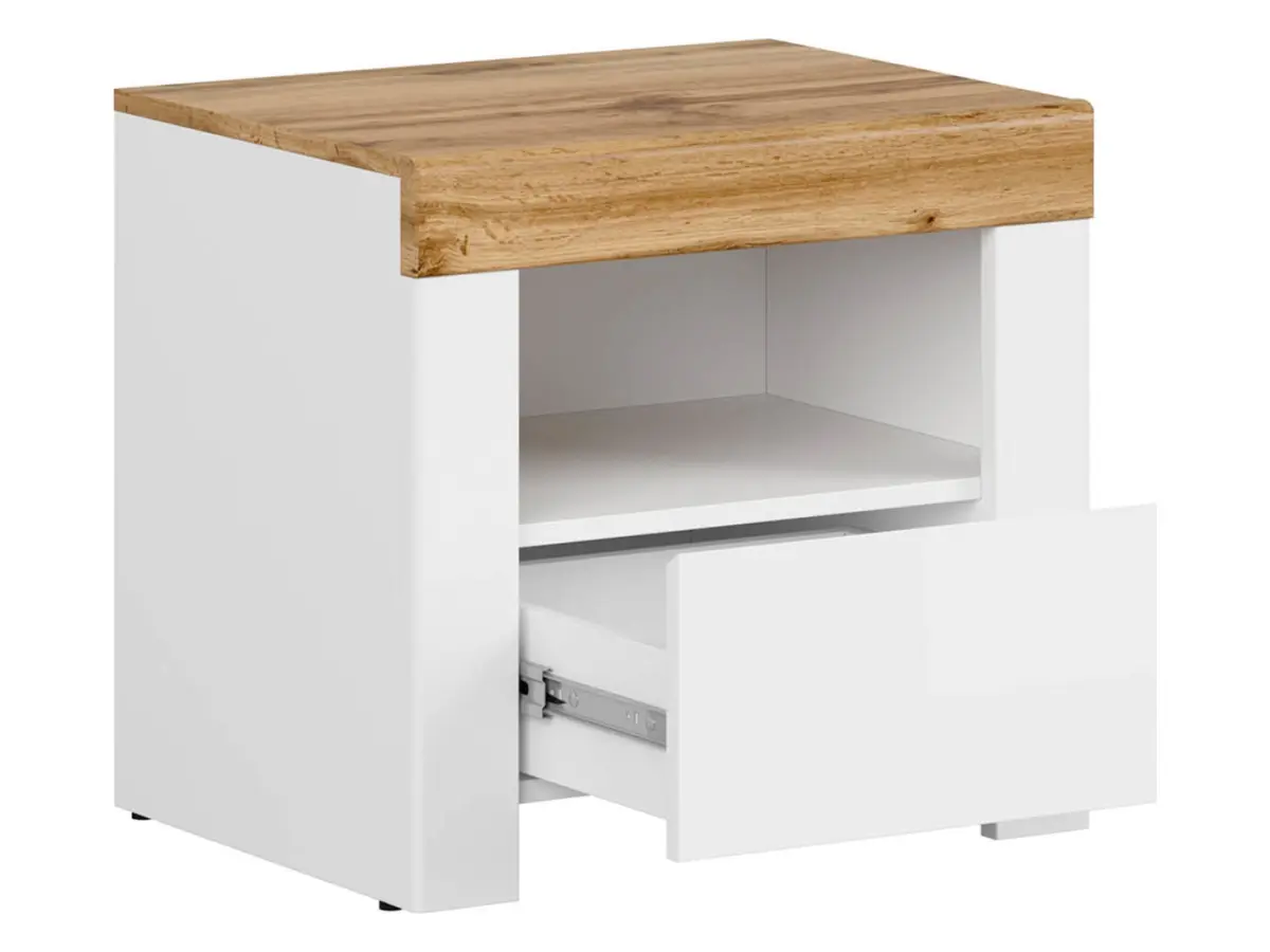 Mesita de noche Holten 54 cm con cajón blanco brillo/roble wotan