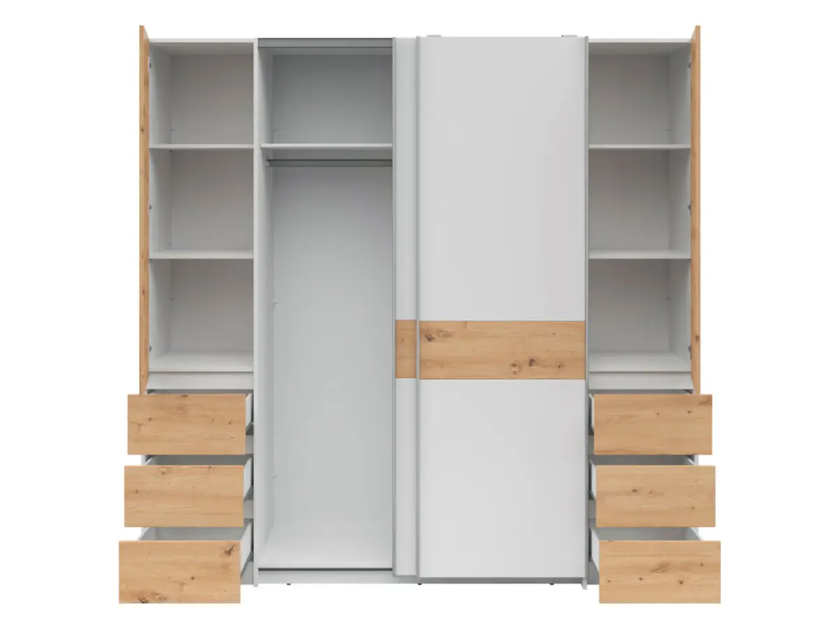 Шкаф-купе Fabio 215 см с ящиками дуб артизан/белый