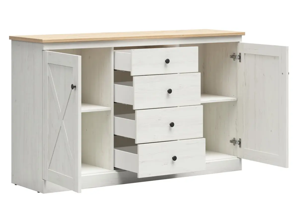 Cómoda Frija 153 cm con 2 puertas y 4 cajones pino andersen blanco