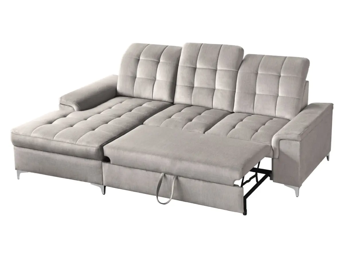 Sofá rinconero izquierdo Ariado convertible con contenedor de terciopelo beige
