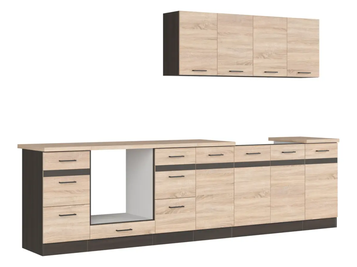 Conjunto de cocina Junona Line 300 cm roble sonoma con encimera