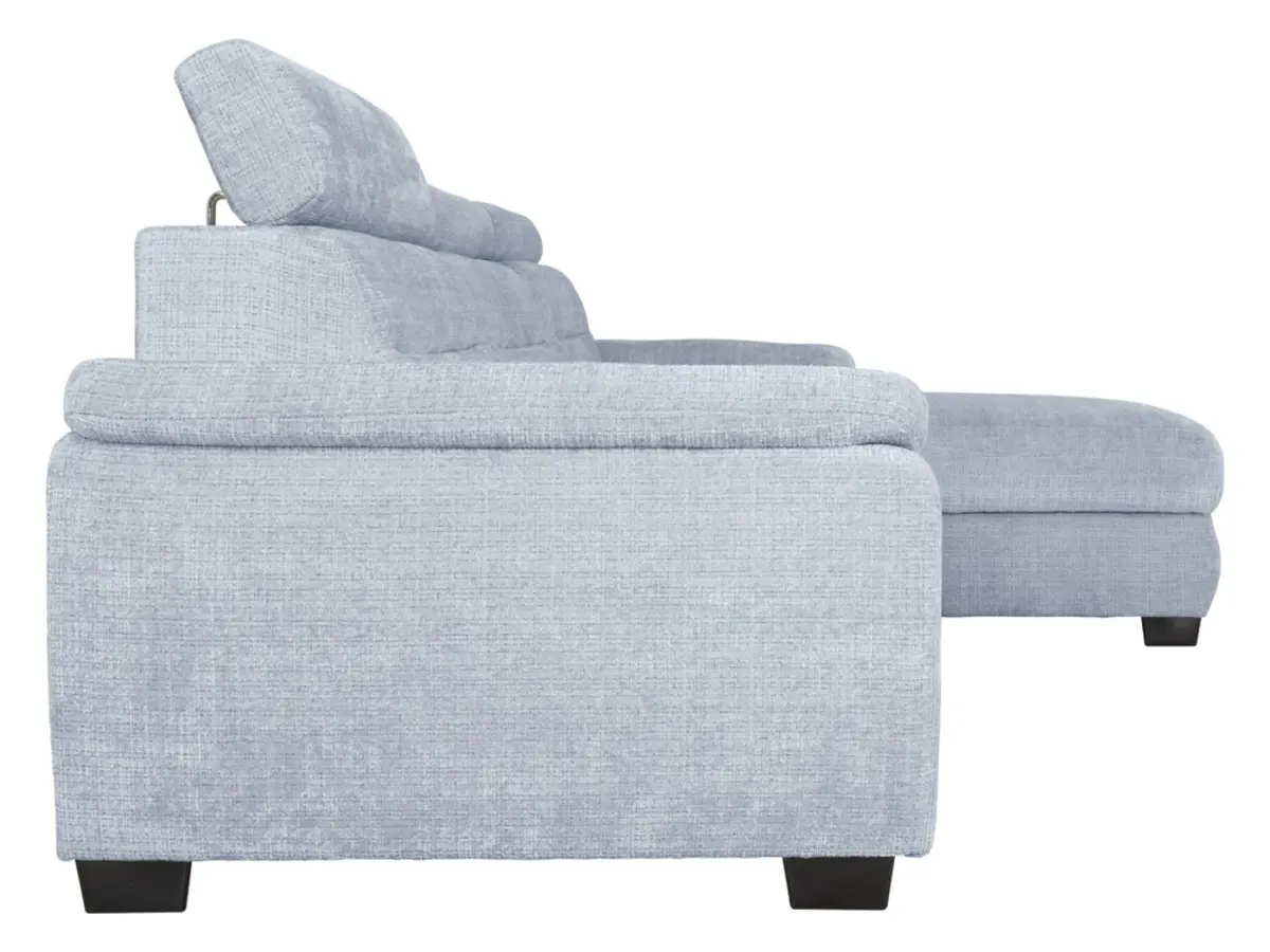Sofá rinconera derecha Aguda convertible con arcón azul