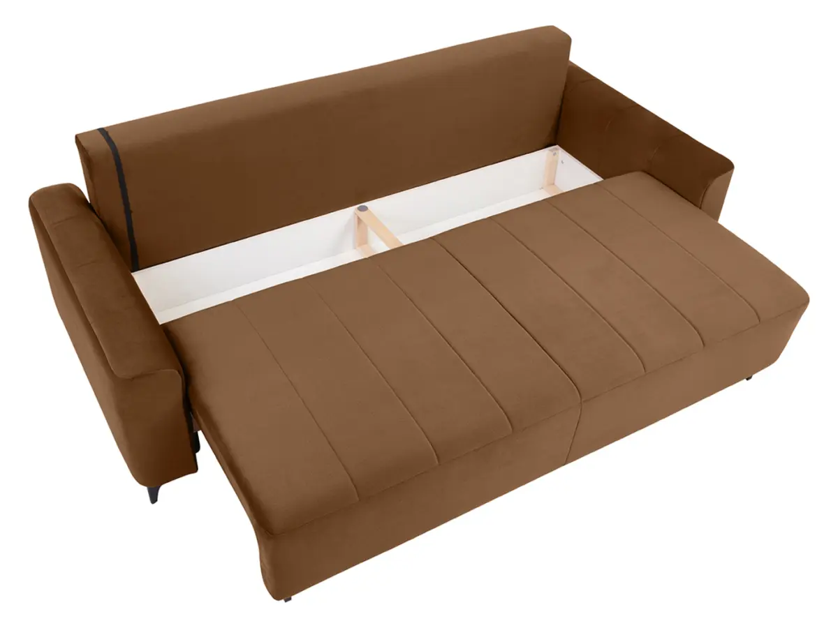 Sofá de tres plazas Kamari convertible con arcón de terciopelo marrón