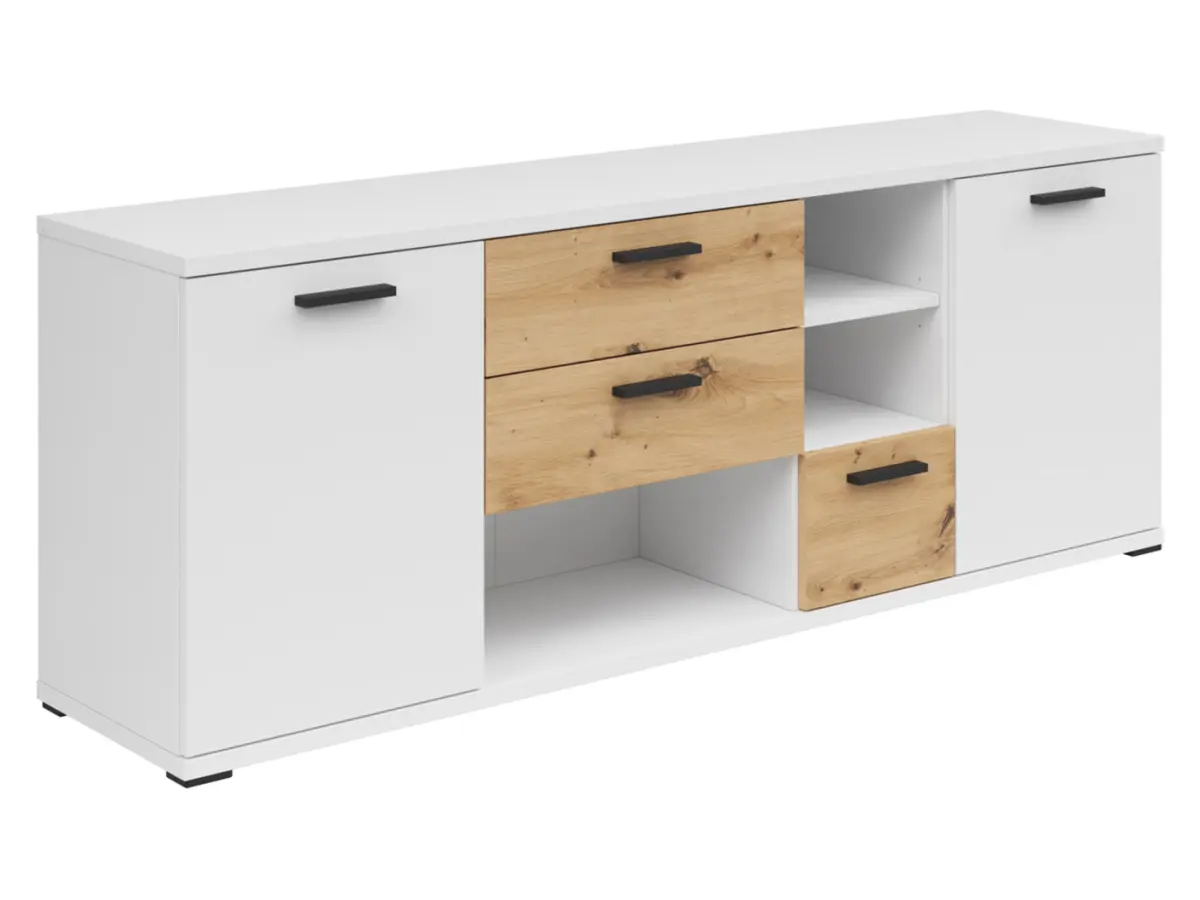 Biurko z komodą Homeland 156x150 cm dąb artisan/biały/grafit